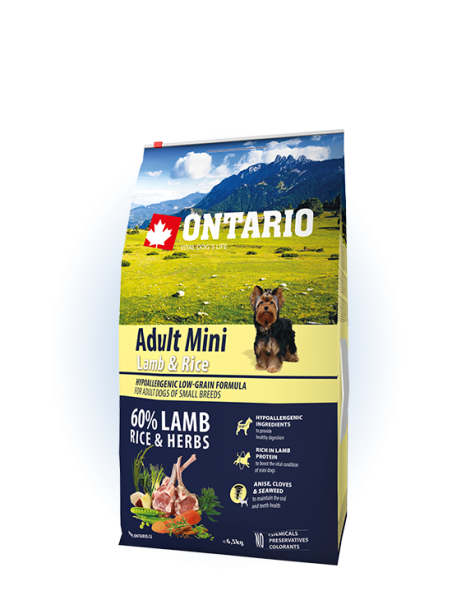 Ontario Adult Mini Lamb & Rice Сухой корм для взрослых собак мелких пород, с бараниной и рисом, 6.5 кг.